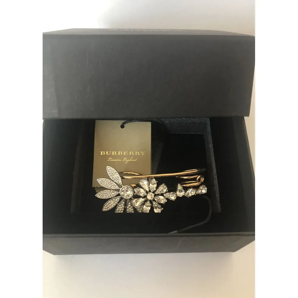 Burberry Half Daisy‎ Double Finger Ring Metal with Crystals Gold L New - Picture 9 of 11